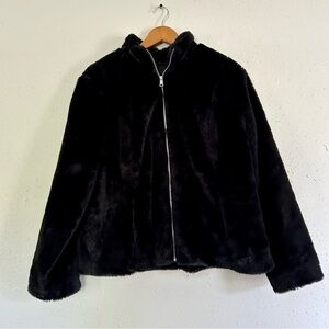 Colleen Lopez HSN Black Faux Fur Jacket Zipper Front Large